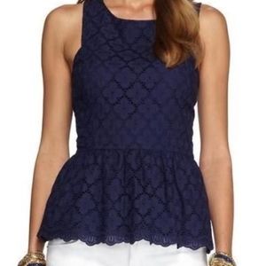 Lilly Pulitzer Ashton Peplum Eyelet Top in Navy